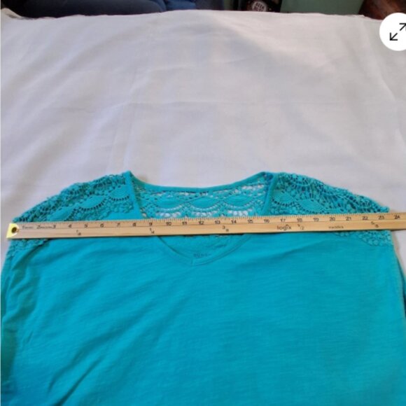 Sonoma Lifestyle Womens XL Sleeveless‎ Top Turquoise Cotton Lace Back Flaw A27 - Picture 3 of 8